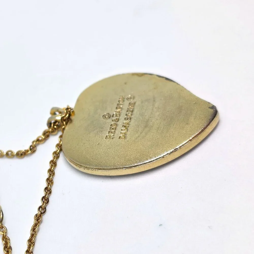 Vintage Reed & Barton Damascene Floral Heart Pendant with Amway GF 16' Chain